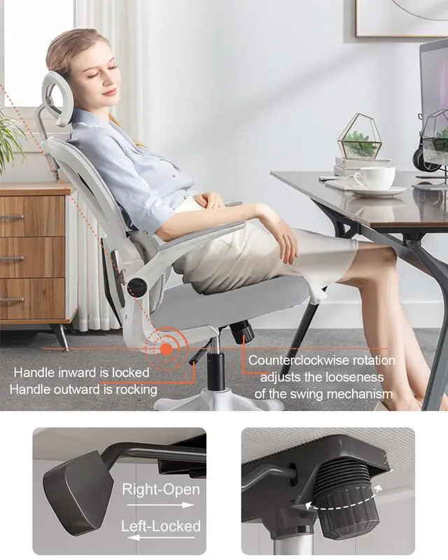 Alt view image 5 of 6 - Office Chair Mesh Desk Chair, Ergonomic High-Back Rolling Gaming Work Chairs with Wheels and Adjustable Headrests,Comfortable Flip-up Arms for Home,Bedroom,Study Gaming