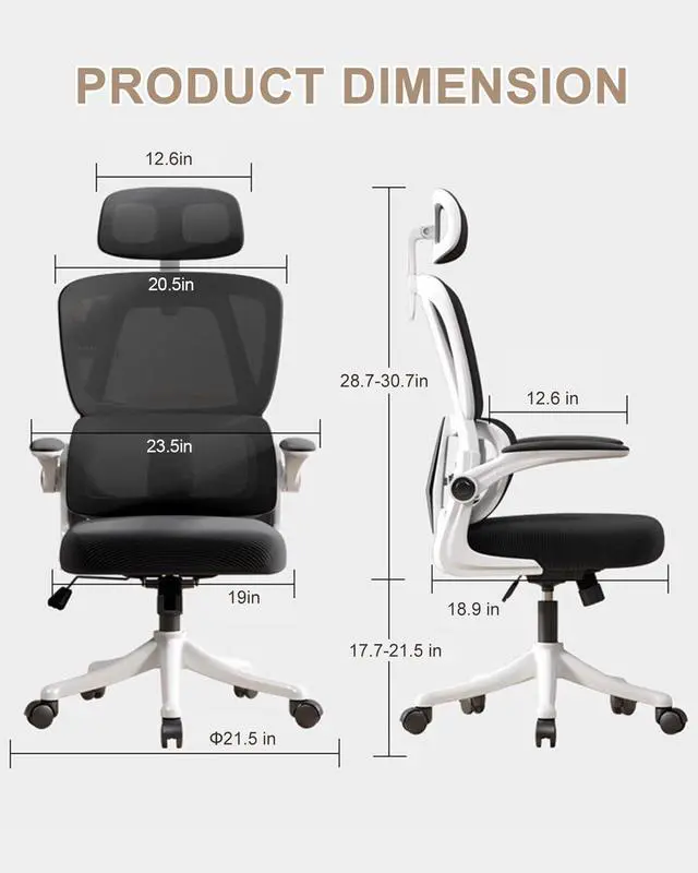 Alt view image 2 of 6 - Office Chair Mesh Desk Chair, Ergonomic High-Back Rolling Gaming Work Chairs with Wheels and Adjustable Headrests,Comfortable Flip-up Arms for Home,Bedroom,Study Gaming