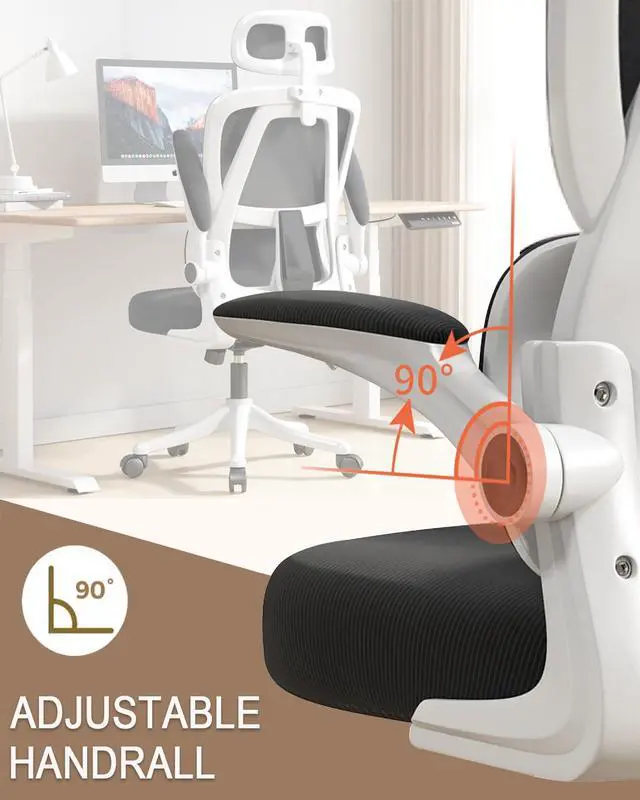 Alt view image 4 of 6 - Office Chair Mesh Desk Chair, Ergonomic High-Back Rolling Gaming Work Chairs with Wheels and Adjustable Headrests,Comfortable Flip-up Arms for Home,Bedroom,Study Gaming