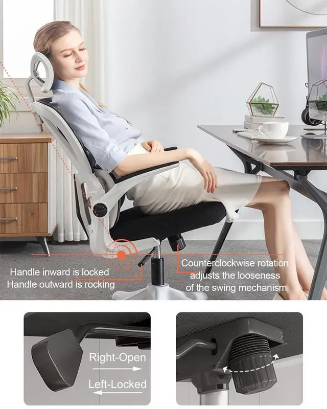 Alt view image 5 of 6 - Office Chair Mesh Desk Chair, Ergonomic High-Back Rolling Gaming Work Chairs with Wheels and Adjustable Headrests,Comfortable Flip-up Arms for Home,Bedroom,Study Gaming