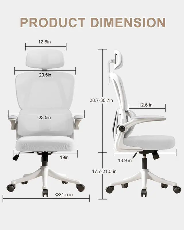 Alt view image 2 of 6 - Office Chair Mesh Desk Chair, Ergonomic High-Back Rolling Gaming Work Chairs with Wheels and Adjustable Headrests,Comfortable Flip-up Arms for Home,Bedroom,Study Gaming