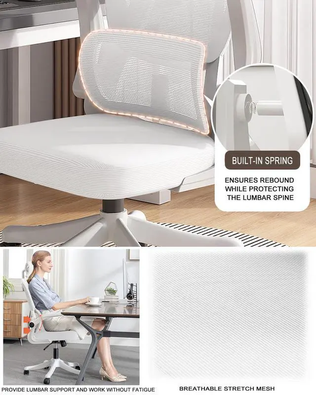 Alt view image 3 of 6 - Office Chair Mesh Desk Chair, Ergonomic High-Back Rolling Gaming Work Chairs with Wheels and Adjustable Headrests,Comfortable Flip-up Arms for Home,Bedroom,Study Gaming