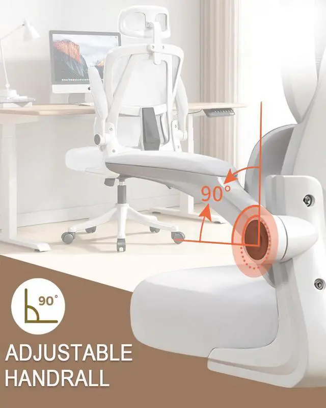 Alt view image 4 of 6 - Office Chair Mesh Desk Chair, Ergonomic High-Back Rolling Gaming Work Chairs with Wheels and Adjustable Headrests,Comfortable Flip-up Arms for Home,Bedroom,Study Gaming