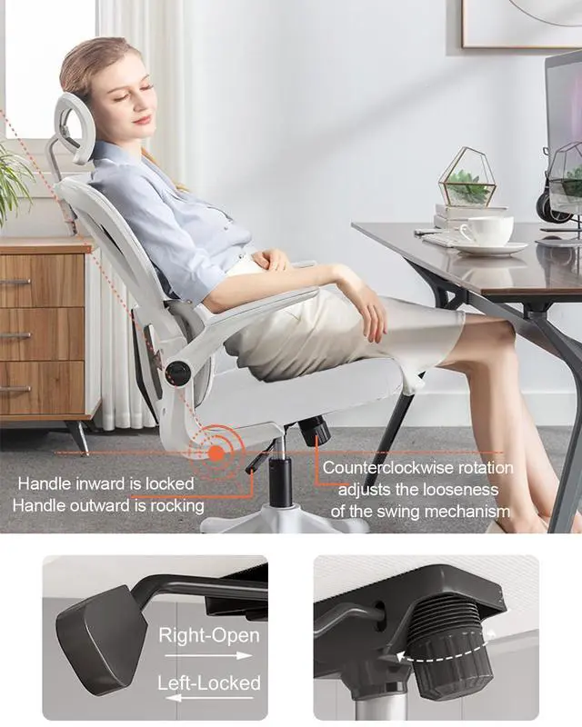 Alt view image 5 of 6 - Office Chair Mesh Desk Chair, Ergonomic High-Back Rolling Gaming Work Chairs with Wheels and Adjustable Headrests,Comfortable Flip-up Arms for Home,Bedroom,Study Gaming