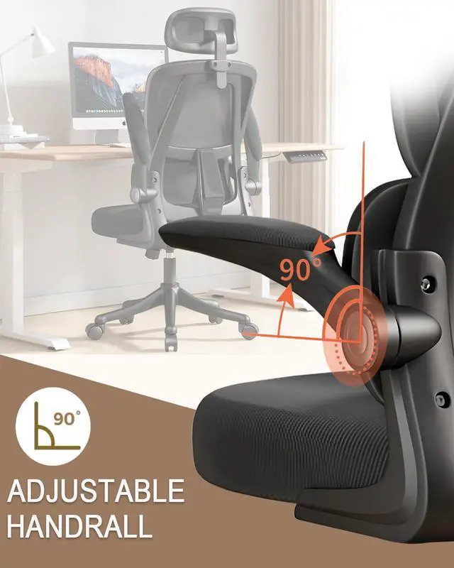 Alt view image 4 of 6 - Office Chair Mesh Desk Chair, Ergonomic High-Back Rolling Gaming Work Chairs with Wheels and Adjustable Headrests,Comfortable Flip-up Arms for Home,Bedroom,Study Gaming