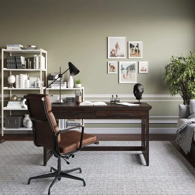 Alt view image 2 of 6 - Modern Simple Home Office Computer Laptop Writing Desk Wood Study Table Workstation with Drawers - 55 Inch - Norrell (Espresso)