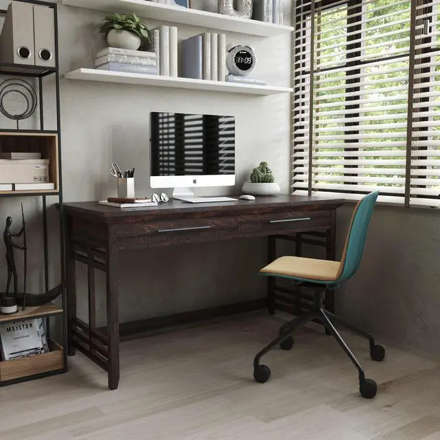 Alt view image 3 of 6 - Modern Simple Home Office Computer Laptop Writing Desk Wood Study Table Workstation with Drawers - 55 Inch - Norrell (Espresso)