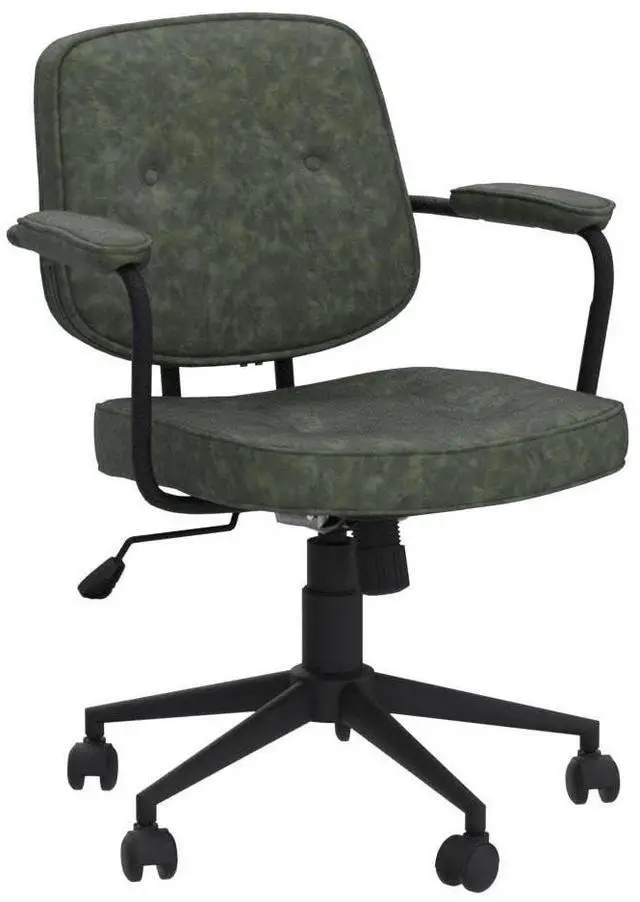 Alt view image 5 of 6 - Comfy Green PU Leather Desk Chair, 360° Swivel Task Chair with Armrest, Thickened Seat, Tiltable & Button Tufted Design for Home Office Computer Use