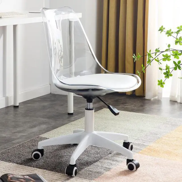 Main image of Acrylic Clear Desk Chair Modern Home Office Ghost Chairs with Wheels Cute Armless Rolling Vanity Plastic Chair with Adjustable Height (Clear)