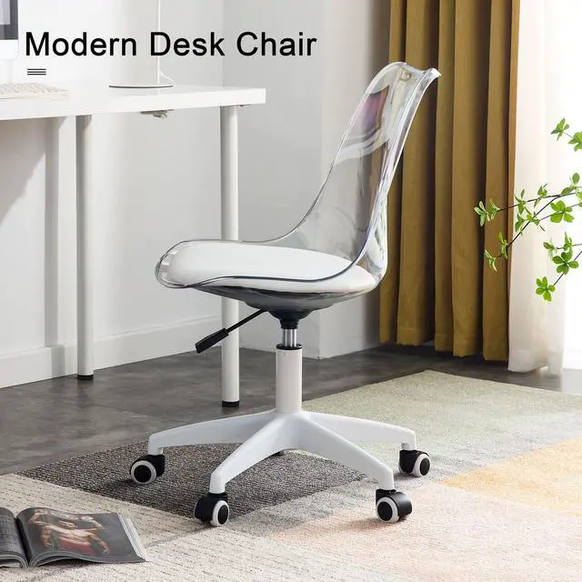 Alt view image 3 of 6 - Acrylic Clear Desk Chair Modern Home Office Ghost Chairs with Wheels Cute Armless Rolling Vanity Plastic Chair with Adjustable Height (Clear)