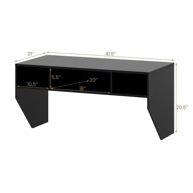 Alt view image 3 of 6 - Wall Mounted Desk Floating Computer Desk, Writing Study Table W/3 Storage Shelves, Laptop PC Table for Living Room, Bedroom, Office (Black)