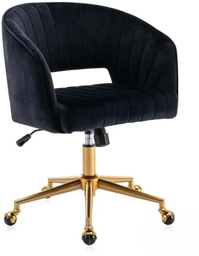 Main image of Velvet Office Desk Chair, Modern Adjustable Home Desk Chair with Wheels, Swivel Vanity Chair for Bedroom, Office, Vanity Study (Black)