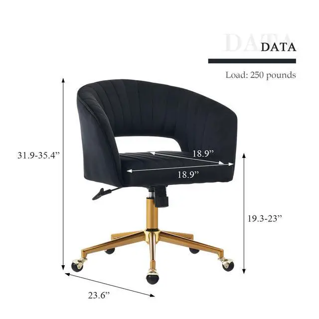 Alt view image 2 of 6 - Velvet Office Desk Chair, Modern Adjustable Home Desk Chair with Wheels, Swivel Vanity Chair for Bedroom, Office, Vanity Study (Black)