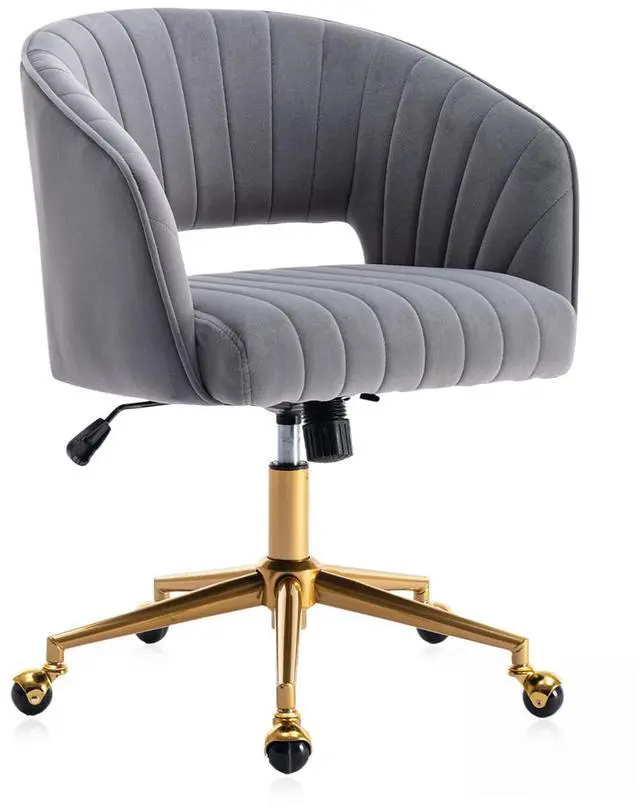Main image of Velvet Office Desk Chair, Modern Adjustable Home Desk Chair with Wheels, Swivel Vanity Chair for Bedroom, Office, Vanity Study (Grey)