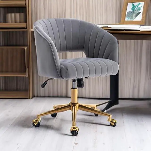 Alt view image 2 of 6 - Velvet Office Desk Chair, Modern Adjustable Home Desk Chair with Wheels, Swivel Vanity Chair for Bedroom, Office, Vanity Study (Grey)