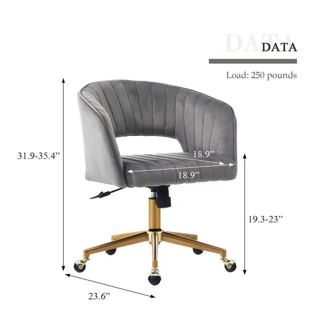 Alt view image 3 of 6 - Velvet Office Desk Chair, Modern Adjustable Home Desk Chair with Wheels, Swivel Vanity Chair for Bedroom, Office, Vanity Study (Grey)