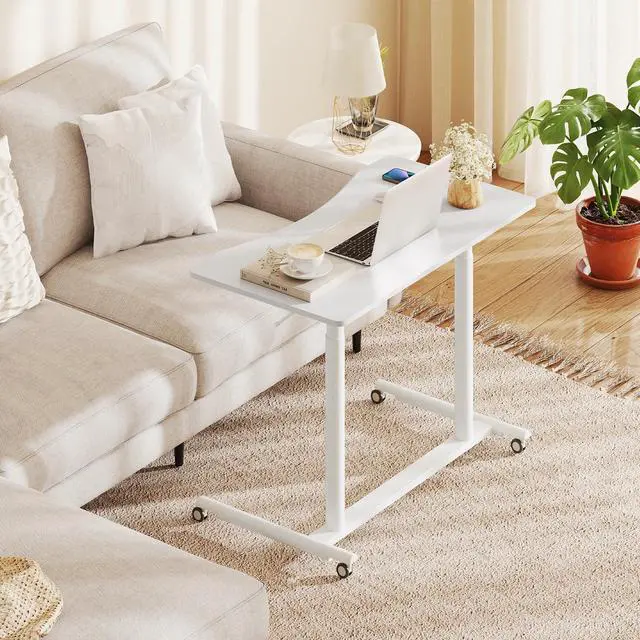 Alt view image 2 of 6 - Mobile Standing Desk, C-Shaped Sit Stand Desk with Adjustable Height, Lockable Wheels & Metal Frame, Rolling Laptop Desk, Portable Computer Workstation for Small Space