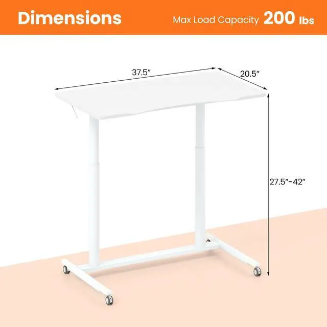 Alt view image 3 of 6 - Mobile Standing Desk, C-Shaped Sit Stand Desk with Adjustable Height, Lockable Wheels & Metal Frame, Rolling Laptop Desk, Portable Computer Workstation for Small Space