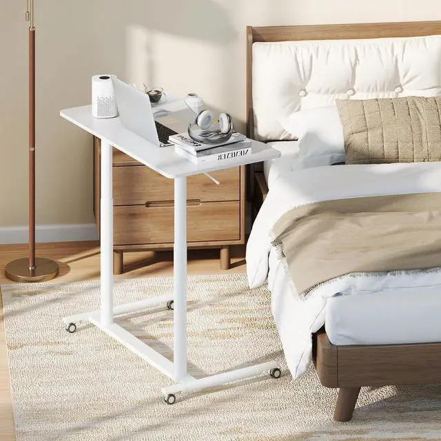 Alt view image 4 of 6 - Mobile Standing Desk, C-Shaped Sit Stand Desk with Adjustable Height, Lockable Wheels & Metal Frame, Rolling Laptop Desk, Portable Computer Workstation for Small Space