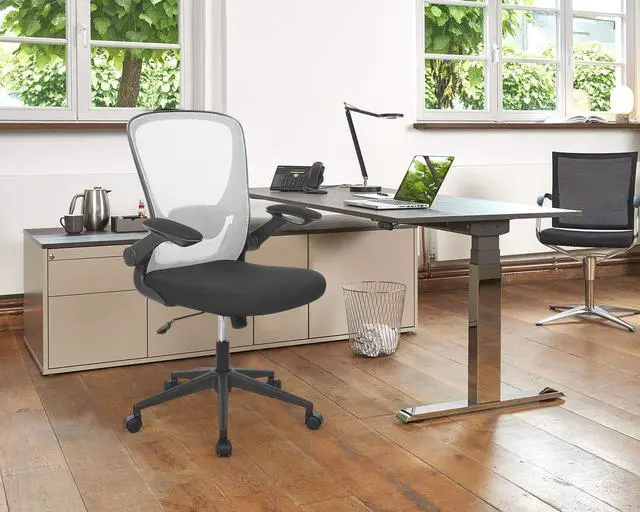 Alt view image 2 of 6 - Office Chair Desk Computer Chair with Lumbar Support Flip-up Arms Swivel Rolling Executive Task Mesh Adjustable Ergonomic for Adults(White)