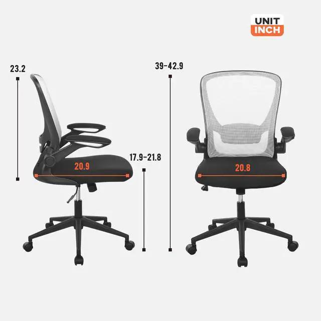Alt view image 3 of 6 - Office Chair Desk Computer Chair with Lumbar Support Flip-up Arms Swivel Rolling Executive Task Mesh Adjustable Ergonomic for Adults(White)