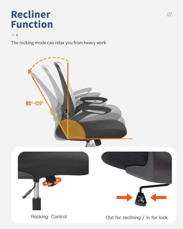 Alt view image 4 of 6 - Office Chair Desk Computer Chair with Lumbar Support Flip-up Arms Swivel Rolling Executive Task Mesh Adjustable Ergonomic for Adults(White)