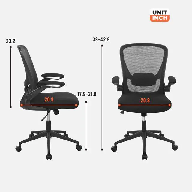 Alt view image 3 of 6 - Home Office Chair Ergonomic Desk Chair Mesh Computer Chair Swivel Rolling Executive Task Chair with Lumbar Support Arms Mid Back Adjustable Chair for Men Adults, Black