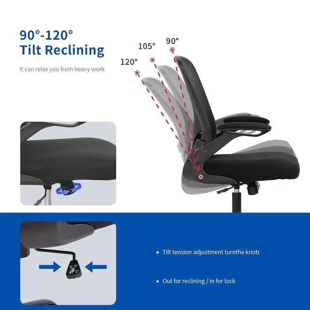 Alt view image 4 of 6 - Home Office Chair Ergonomic Desk Chair Mesh Computer Chair Swivel Rolling Executive Task Chair with Lumbar Support Arms Mid Back Adjustable Chair for Men Adults, Black