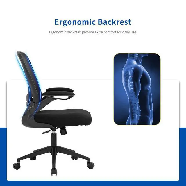 Alt view image 5 of 6 - Home Office Chair Ergonomic Desk Chair Mesh Computer Chair Swivel Rolling Executive Task Chair with Lumbar Support Arms Mid Back Adjustable Chair for Men Adults, Black