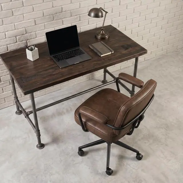 Alt view image 5 of 6 - Retro PU Leather Office Computer Desk Chair with Armrest, Modern Mid Back Swivel Task Chair Rolling Adjustable Office Guest Chair for Home Office, Brown