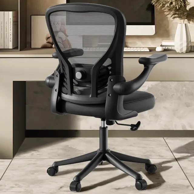Main image of Computer Desk Chair with Wheels, Mesh Office Chair with Flip Up Arms, Adjustable Lumbar Support, Swivel Desk Chair Comfy, Black