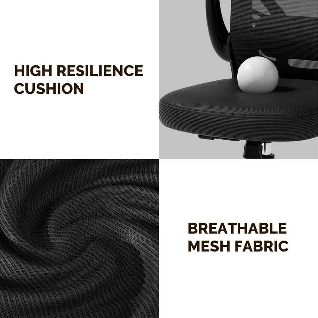 Alt view image 5 of 6 - Computer Desk Chair with Wheels, Mesh Office Chair with Flip Up Arms, Adjustable Lumbar Support, Swivel Desk Chair Comfy, Black