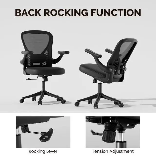 Alt view image 6 of 6 - Computer Desk Chair with Wheels, Mesh Office Chair with Flip Up Arms, Adjustable Lumbar Support, Swivel Desk Chair Comfy, Black
