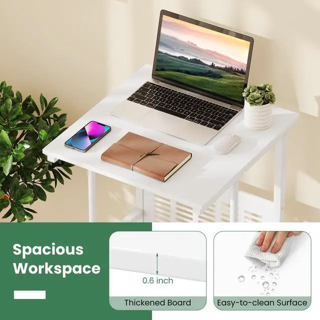 Alt view image 5 of 6 - Adjustable Standing Desk, Mobile Rolling Computer Desk with Storage Shelf, Portable Laptop Table with Footrest, Mesh Panel, Lockable Wheels, Sit Stand Workstation for Home Office