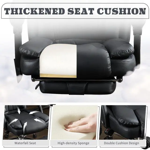 Alt view image 5 of 6 - Massage Office Chair with Footrest, Heated 6-Point Vibration Ergonomic Executive Office Chair for Home, Big and Tall 500lbs Capacity Reclining High Back Computer Chair for Heavy People, PU Leather