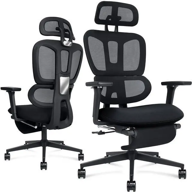 Main image of Ergonomic Mesh Office Chair with Retractable Footrest - High Back Computer Chair with Lumbar Support, Adjustable Armrests and Headrest - Adult Multifunctional Home Office Chair, Black