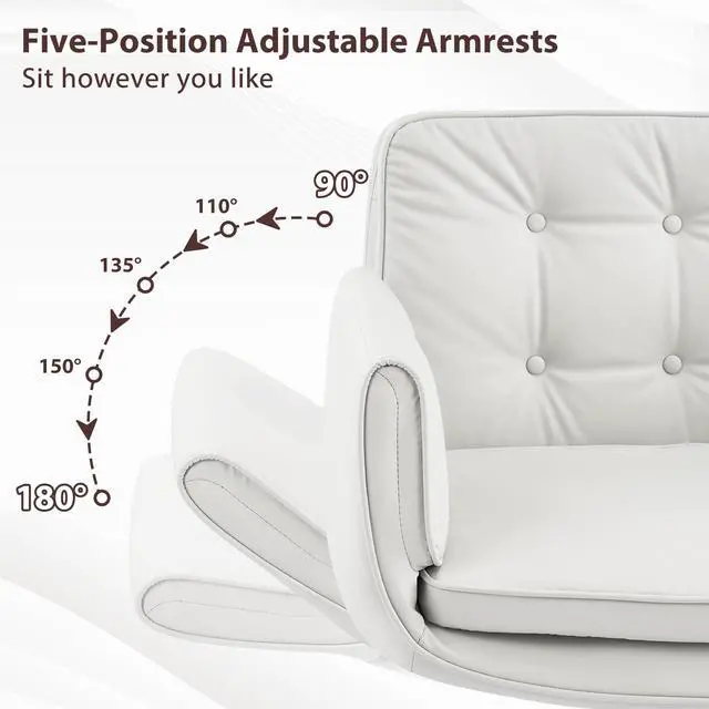 Alt view image 6 of 6 - Criss Cross Chair with 5-Position Adjustable Arms, Pet-Friendly PU Leather Swivel Vanity Chair with Wheels, Comfortable Extra Wide Computer Desk Chair for Home Office, Bedroom, White