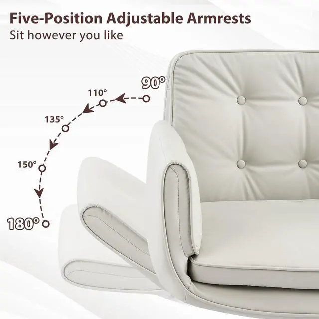 Alt view image 5 of 6 - Criss Cross Chair with 5-Position Adjustable Arms, Pet-Friendly PU Leather Swivel Vanity Chair with Wheels, Comfortable Wide Computer Desk Chair for Home Office, Bedroom, Beige