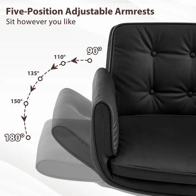 Alt view image 6 of 6 - Criss Cross Chair with 5-Position Adjustable Arms, Pet-Friendly PU Leather Swivel Vanity Chair with Wheels, Comfortable Extra Wide Computer Desk Chair for Home Office, Bedroom, Black