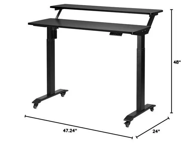Alt view image 2 of 6 - Electric Height Adjustable 2-Tier Raising Desk with Wheels, Mobile Standing Desk with Monitor Stand, Ergonomic Adjustable Computer Table, Electric Standing Game Table for Home Office