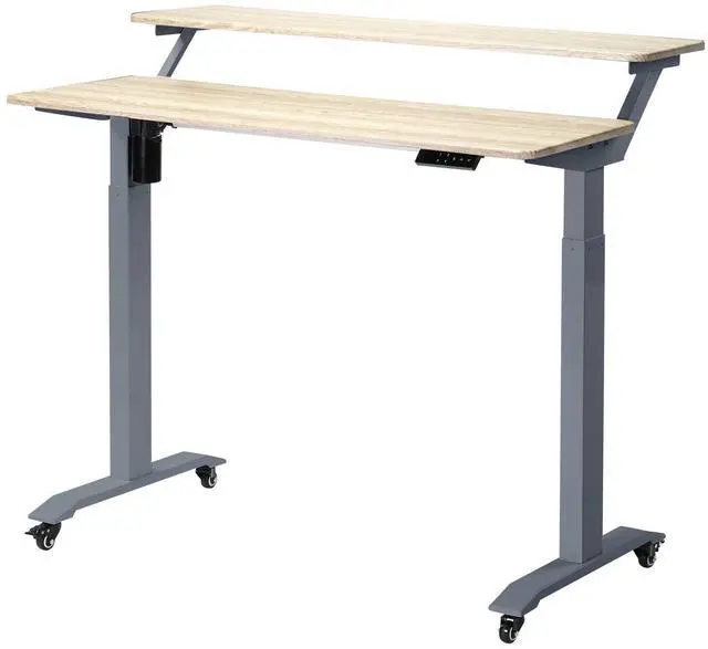 Main image of Electric Height Adjustable 2-Tier Raising Desk with Wheels, Mobile Standing Desk with Monitor Stand, Ergonomic Adjustable Computer Table, Electric Standing Game Table for Home Office