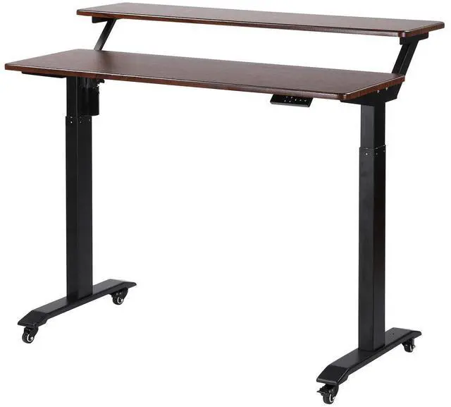 Main image of Electric Height Adjustable 2-Tier Raising Desk with Wheels, Mobile Standing Desk with Monitor Stand, Ergonomic Adjustable Computer Table, Electric Standing Game Table for Home Office
