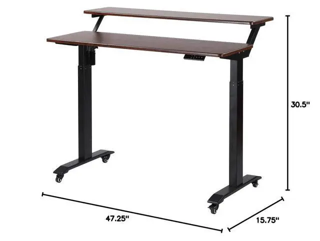 Alt view image 2 of 6 - Electric Height Adjustable 2-Tier Raising Desk with Wheels, Mobile Standing Desk with Monitor Stand, Ergonomic Adjustable Computer Table, Electric Standing Game Table for Home Office