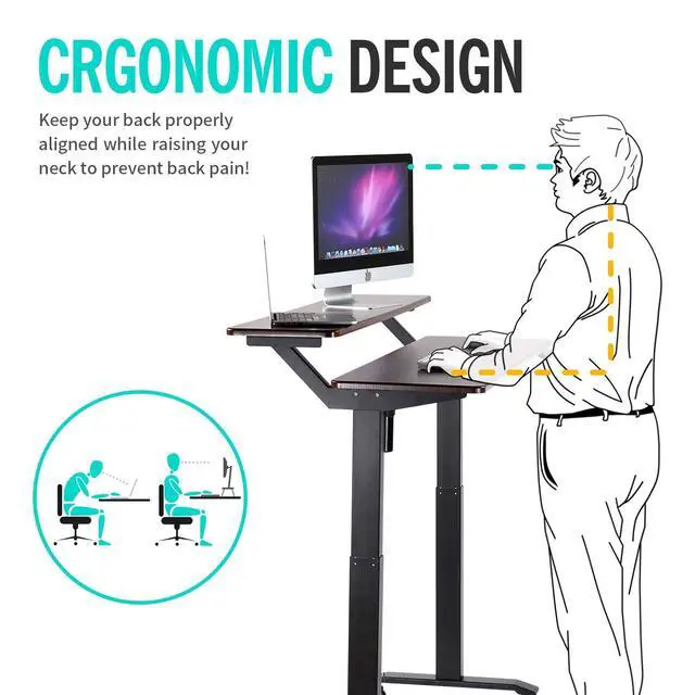 Alt view image 5 of 6 - Electric Height Adjustable 2-Tier Raising Desk with Wheels, Mobile Standing Desk with Monitor Stand, Ergonomic Adjustable Computer Table, Electric Standing Game Table for Home Office