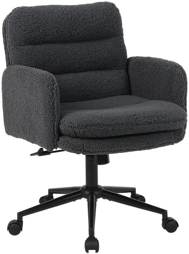 Main image of Upholstered Home Office Chair, Faux Cashmere Modern Mid Back Computer Desk Chair with Wheels, Ergonomic, Adjustable Height, Grey