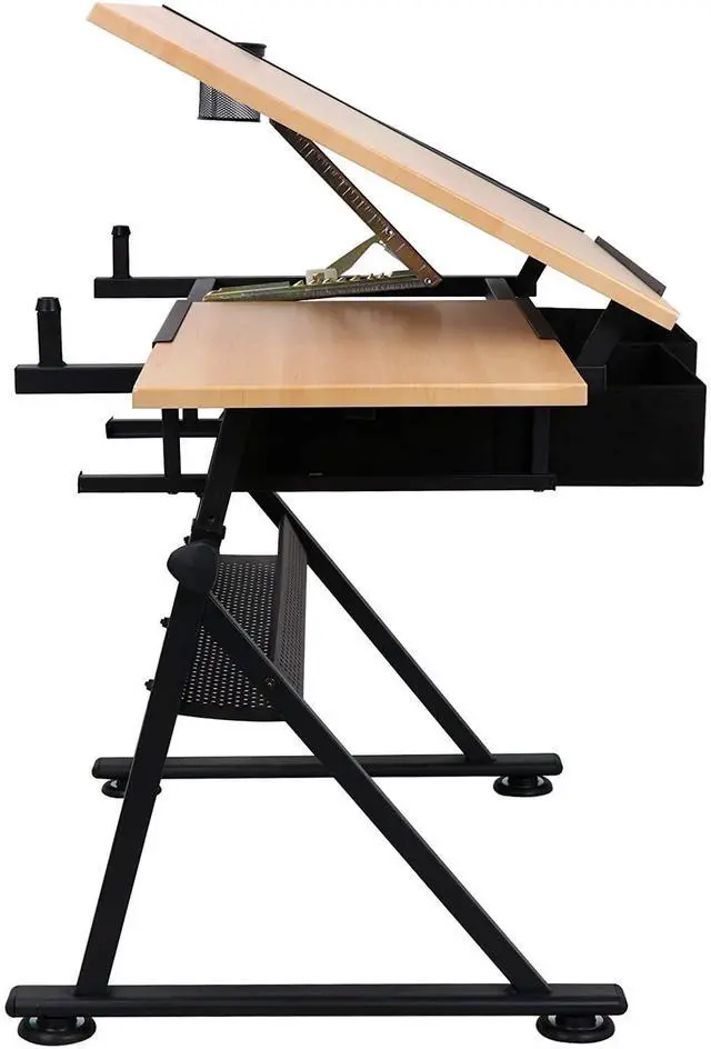 Alt view image 4 of 6 - Adjustable Height Drafting Desk Drawing Table Tiltable Tabletop for Reading, Writing Art Craft w/Stool and Drawers