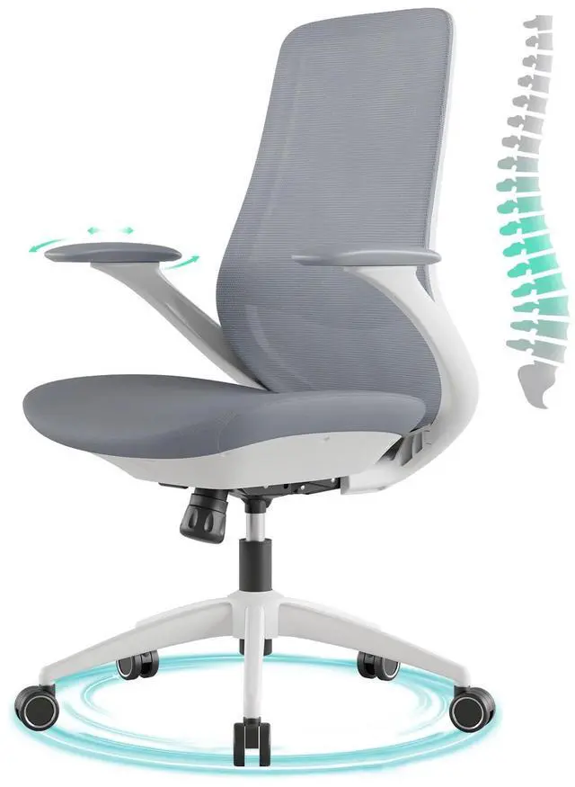 Main image of Ergonomic Office Chair, High Back Mesh Desk Chair with Lumbar Support, 360° Swivel & Slide-Adjustable Arms, Tilt Lock and Recline, Breathable Task Chair for Home Office & Gaming (Grey)