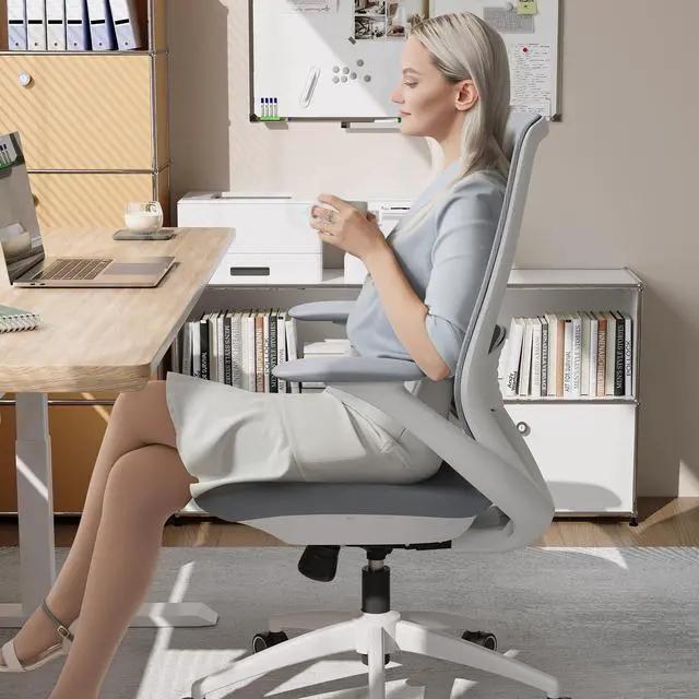 Alt view image 2 of 6 - Ergonomic Office Chair, High Back Mesh Desk Chair with Lumbar Support, 360° Swivel & Slide-Adjustable Arms, Tilt Lock and Recline, Breathable Task Chair for Home Office & Gaming (Grey)
