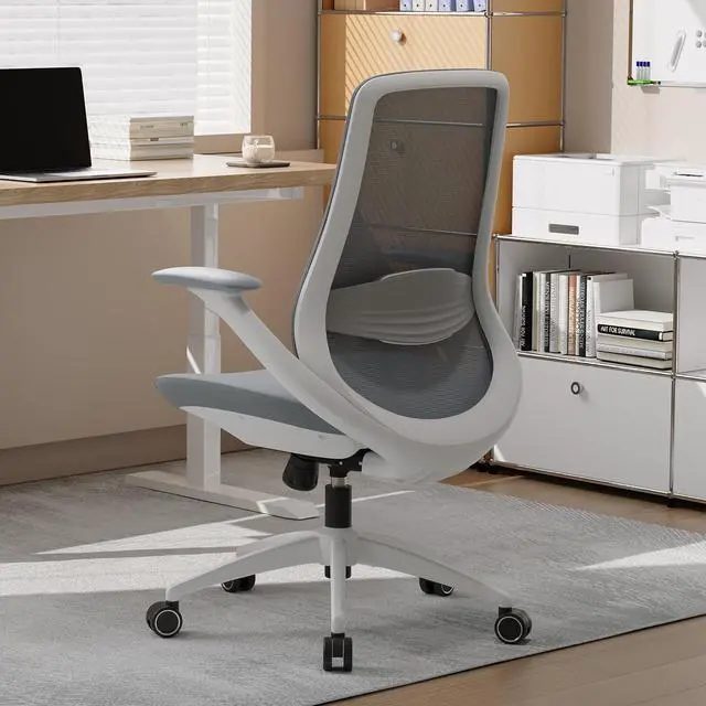 Alt view image 4 of 6 - Ergonomic Office Chair, High Back Mesh Desk Chair with Lumbar Support, 360° Swivel & Slide-Adjustable Arms, Tilt Lock and Recline, Breathable Task Chair for Home Office & Gaming (Grey)