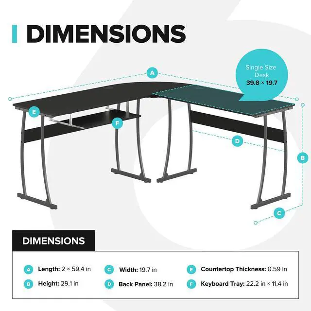 Alt view image 3 of 6 - L Shaped Modern Computer Home Office Gaming Desk with Keyboard Tray and Cable Management, Easy Assembly, Black